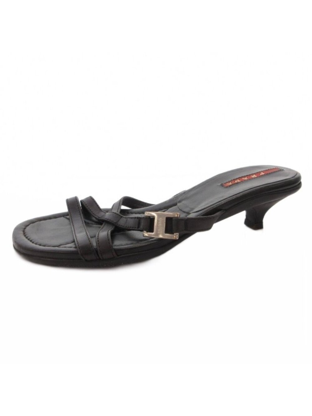 Prada Sandals Pin Heels Strap Logo Leather 35 Black - Picture 2 of 7